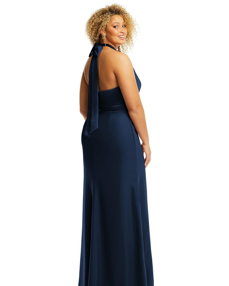 High Neck Open Back Maxi Dress with Scarf Tie Midnight Navy
